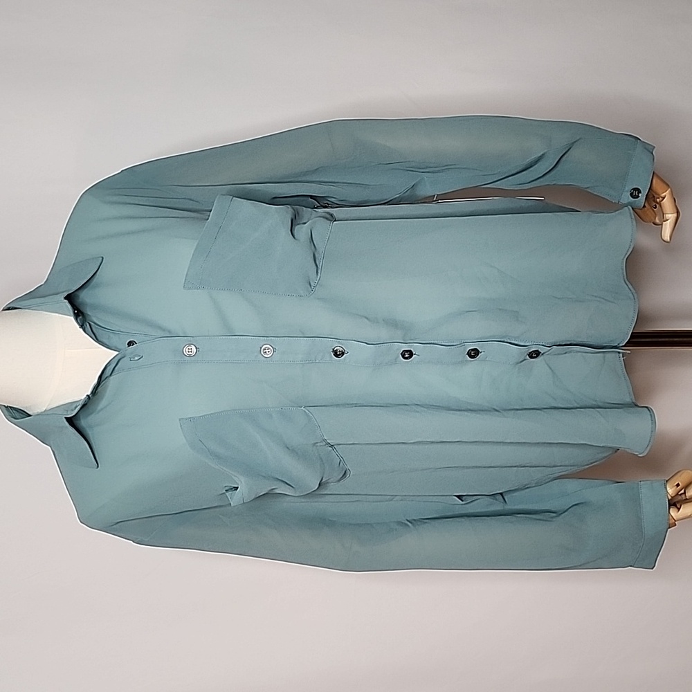 Bishop + Young sheer sage Long Sleeve blouse size medium